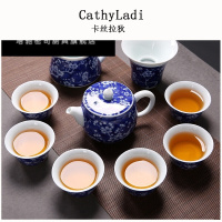 青花冰梅茶具套装盖碗茶壶茶杯整套家用功夫茶具礼盒