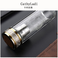 高档商务玻璃杯双层隔热男士办公室泡茶杯水晶杯子印logo定制