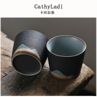 日式粗陶绘画彩茶杯品茗杯陶瓷茶盏复古个性主人杯个人杯