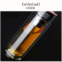 圆形简约双层耐热玻璃水杯家用便携加厚过滤带盖随手杯茶杯