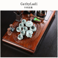 整套装整块花梨茶艺大号茶盘黑紫砂泡茶杯陶瓷四合一中式茶具家用