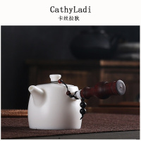陈德根大师 高白瓷玉瓷木侧把单茶壶陶瓷功夫茶具家用过滤壶