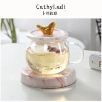 IKXO品牌北欧耐热保温玻璃杯泡茶杯办公水杯小花茶杯带盖过滤家用杯子