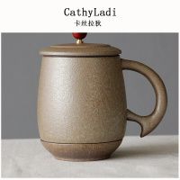 IKXO品牌粗陶马克杯办公茶杯过滤带盖陶瓷创意杯子大容量日式家用个性水杯