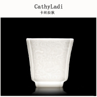 IKXO品牌高白瓷小茶杯单只羊脂玉主人杯单杯手工陶瓷单个功夫泡茶碗杯子