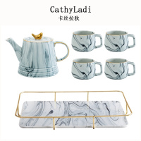 北欧大理石陶瓷咖啡具ins红茶壶欧式咖啡杯碟套装客厅装饰托盘