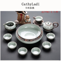 IKXO高端整套哥窑茶具套装五大名窑汝窑功夫茶道冰裂釉茶洗盖碗礼盒装