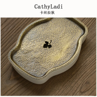 手工青铜锤目纹壶承 茶壶托壶垫储水干泡台海棠茶托 陶瓷茶盘茶具