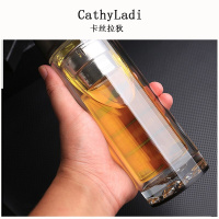 商务双层玻璃杯子男女高档隔热办公室泡茶杯过滤水杯定制刻字