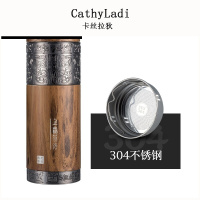 银杯子999纯银雪花银内胆保温杯养生木纹杯商务茶杯银离子