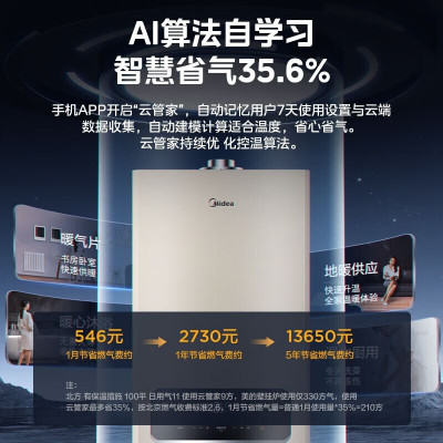 美的(Midea)双变频省气一级低噪 天然气供暖采暖地暖舒适恒温燃气壁挂炉家用锅炉省气L1GB20-R05