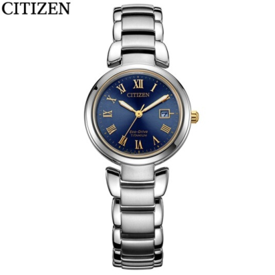 国行 西铁城(CITIZEN)手表光动能钛合金表带表壳复古时尚女表EW2509-83L