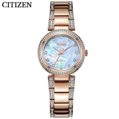 国行 西铁城(CITIZEN) 手表光动能天然贝母盘不锈钢镀粉金色表带时尚商务女表 EM0843-51D
