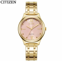 国行 西铁城 CITIZEN 手表 光动能粉盘不锈钢镀玫瑰金色表壳表带时尚商务女表 EM0503-75X