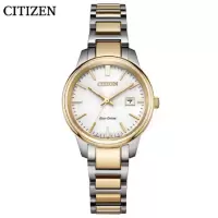 国行 西铁城 CITIZEN 手表 光动能不锈钢间玫瑰金色钢带日期显示商务休闲情侣对表女表 EW2596-89A