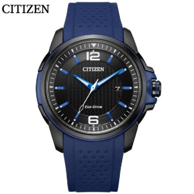 新品 国行西铁城(CITIZEN)手表 光动能日显黑盘PU橡胶表带时尚商务男表 AW1655-01E