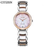 新品 国行西铁城(CITIZEN)CITIZEN L系列光动能不锈钢表带粉色贝母女表EM0924-85Y