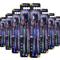 (共10支)黑条纹情侣装竹炭牙刷成人软毛细毛牙刷家庭装