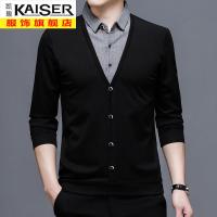 kaiser凯撒春季长袖T恤假两件卫衣男爸爸装宽松打底衫中年商务休闲潮