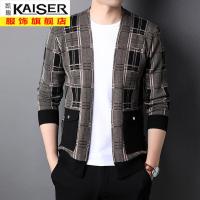 kaiser凯撒春秋季新款针织开衫男外套韩版潮流帅气个性薄款披肩格子毛衣外套