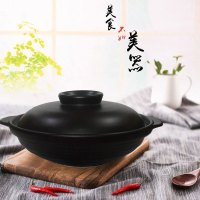 山背瓷业 1350ml黑色款煲仔饭专用黄焖鸡砂锅米饭米线小砂锅韩式石锅耐高温炖锅