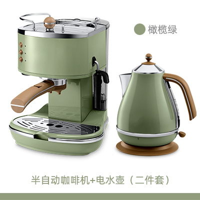 半自动咖啡机古达+多士炉+电水壶三件套复古系列 橄榄绿二件套A咖啡机+电水壶