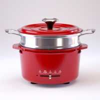 电煮锅小型多功能古达家用蒸煮炒煎分体学生宿舍电炒锅迷你旅行电火锅 石榴红加单层蒸笼