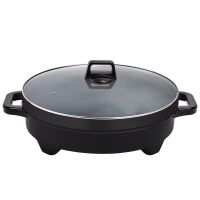 大号平底古达不粘锅电烤盘无烟烤肉锅铁板烧电煎锅商用煎饼果子机鏊盘 黑色带盖加深40cm+5件套