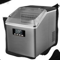 制冰机古达25kg商用奶茶店小型家用酒吧方冰块制作机器 风冷 接入桶装水24格-黑色不锈钢镜面-智能液晶屏-自动清洗