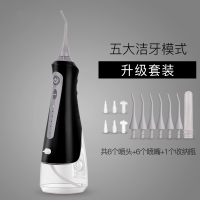 电动冲牙器洗牙洁牙器黄金蛋水牙线家用洗牙齿便携式口腔清洁 升级套装-黑色[共6喷头+6喷嘴+收纳瓶]