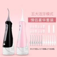 电动冲牙器洗牙洁牙器黄金蛋水牙线家用洗牙齿便携式口腔清洁 情侣豪华套装[共12喷头+12喷嘴+2收纳瓶]