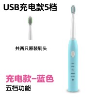电动牙刷黄金蛋成人充电式软毛超声波防水全自动情侣牙刷学生党女生 蓝色USB充电款五档位+2刷头
