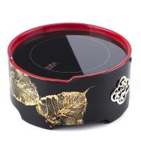 电陶炉煮茶器 家用古达迷你小型台式泡茶炉漆器炝金 菩提叶-圆古