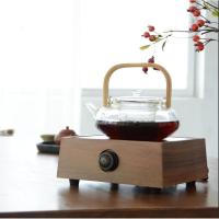 实木小茶炉电陶炉古达小型煮茶泡茶器玻璃壶铁壶煮茶光波炉台式炉 褐色