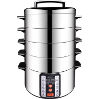 蒸锅家用电蒸锅古达多功能火锅不锈钢大容量商用五层电蒸笼保温 直径32cm底锅+4层