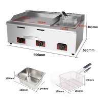 煤气铁板烧铁板古达商用摆摊电扒炉炸炉一体机铁板鱿鱼烧烤手抓饼机器 燃气扒炉+炸锅