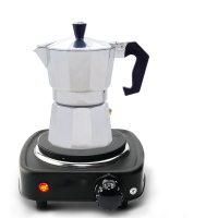 摩卡壶煮咖啡壶咖啡机家用煮咖啡的器具单阀古达手冲咖啡壶小型 3杯份银白壶(送电炉+滤纸)