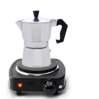 摩卡壶煮咖啡壶咖啡机家用煮咖啡的器具单阀古达手冲咖啡壶小型 3杯份银白壶(送电炉+滤纸)