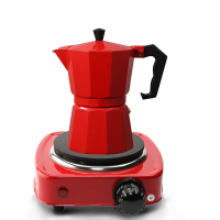 摩卡壶煮咖啡壶咖啡机家用煮咖啡的器具单阀古达手冲咖啡壶小型 6杯份红壶(送电炉+滤纸)