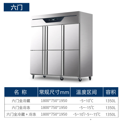 四冰箱商用古达冷藏冷冻六双温冰柜饭店厨房立式大容量保鲜展示柜 六门(全冷冻)