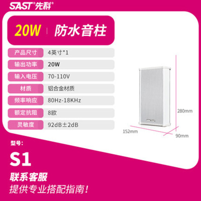 先科S2 吸顶喇叭广播吊顶壁挂吊球音响防水音柱天花音箱嵌入式定压公共广播店铺背景音乐功放扬声器 S2 防水音柱(40W)