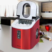 制冰机全自动商用家用小型奶茶店学生宿舍迷你圆冰块制作机 防指纹彩钢橙红色 风冷手动注水