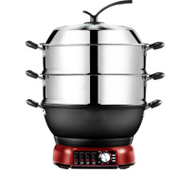 电炒锅家用多功能电热锅铸铁电火锅煮饭蒸炖一体式插电炒菜不粘锅 双笼 真.升级铸铁36cm定制商品