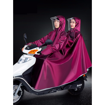 带袖电瓶电动摩托车雨衣女款加大加厚米魁双人成人骑行防暴雨雨披
