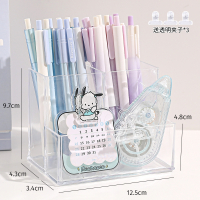 亚克力笔筒米魁透明儿童学生桌面文具收纳盒简约ins无印风多功能文具盒男孩女孩办公室桌面笔桶轻_三格亚克力笔筒3个小夹子