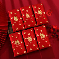 新年红包龙年米魁过年利是封创意春节通用压岁钱包封面红包袋_硬质金葱金元宝龙_千元红包6个平铺可放2000元