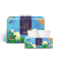 清风抽纸花萃纸巾压花4层100抽6包M码面巾纸餐巾纸家用实惠装整箱