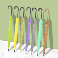 半只橙子ins日韩系长柄伞16骨皮弯手柄北欧风小清新纯色自动长杆雨伞