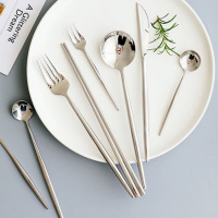 （苏宁别墅图纸）304不锈钢刀叉家用西餐具牛排刀叉勺子筷子葡萄牙亮光款四件套装（客户）