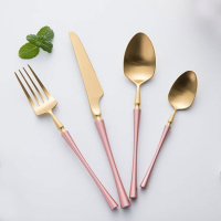 （苏宁别墅图纸）不锈钢红西餐具小蛮腰粉金刀叉勺酒店餐厅牛排刀叉勺子四件套装（客户）